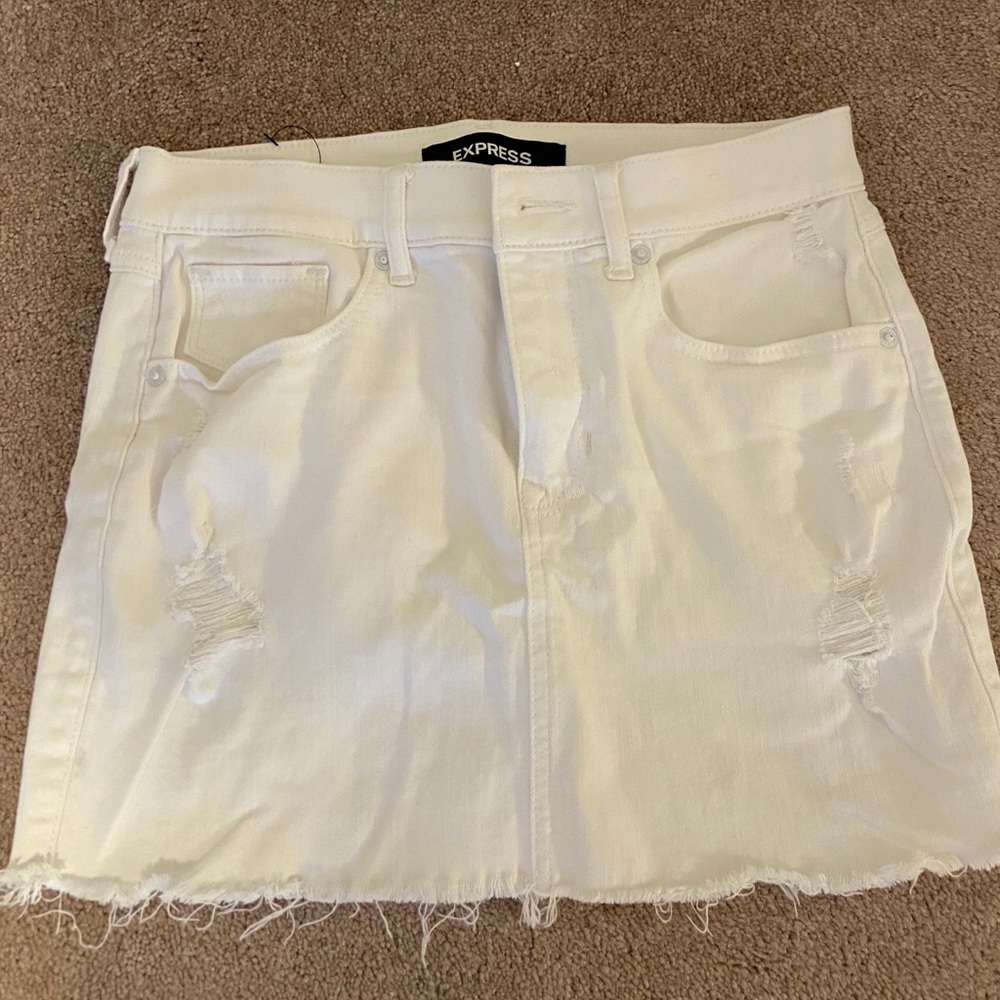 Express Mid Rise White Denim Miniskirt